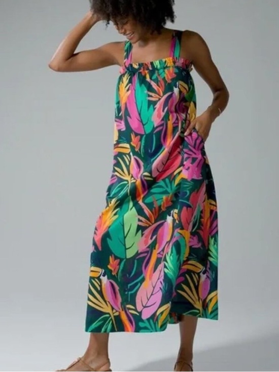 Soma Dresses & Skirts - Soma bold Tropical leaf Toucan Cotton vibrant Maxi Bra Dress
